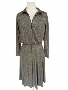 1980s‎ Raoul Blouson-Style Quarter-Zip Heathered Knit Flowy Dress
